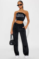 Von Dutch Velour Wide Leg Pant - Black/White