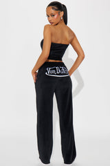 Von Dutch Velour Wide Leg Pant - Black/White
