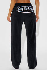 Von Dutch Velour Wide Leg Pant - Black/White