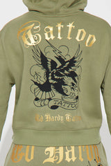 Ed Hardy Broken Hearts Cropped Hoodie - Sage
