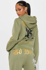 Ed Hardy Broken Hearts Cropped Hoodie - Sage