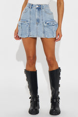 Take On Me Denim Cargo Mini Skirt - Light Wash