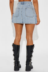 Take On Me Denim Cargo Mini Skirt - Light Wash