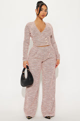 So Prestige Knit Tweed Pant Set - Pink