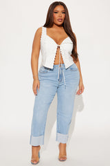Solene Relaxed Cuffed Straight Leg Jeans - Light Wash