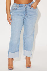 Solene Relaxed Cuffed Straight Leg Jeans - Light Wash