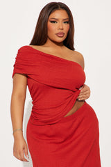 Pretty Girl Energy Textured Skirt Set - Rust