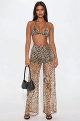 Festival Babe Animal Print Mesh Pant Set - Brown/combo