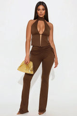 Solei Backless Pant Set - Brown