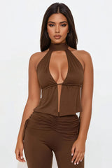 Solei Backless Pant Set - Brown