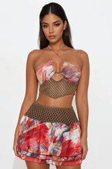 City Sirens Mini Skirt Set - Brown Combo