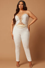 Eva Embellished Pearl Pant Set - White