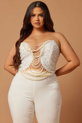 Eva Embellished Pearl Pant Set - White