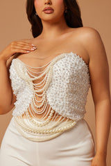 Eva Embellished Pearl Pant Set - White