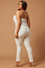 Eva Embellished Pearl Pant Set - White