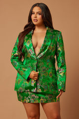 Brenda Satin Embroidered Skirt Suit Set - Kelly Green