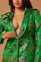 Brenda Satin Embroidered Skirt Suit Set - Kelly Green