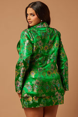 Brenda Satin Embroidered Skirt Suit Set - Kelly Green