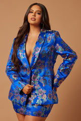 Brenda Satin Embroidered Skirt Suit Set - Royal