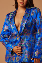 Brenda Satin Embroidered Skirt Suit Set - Royal