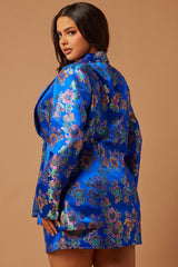 Brenda Satin Embroidered Skirt Suit Set - Royal