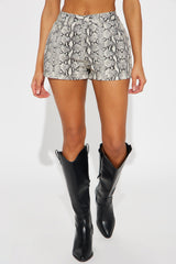 Let's Hiss About It Non Stretch Denim Shorts - White/Black