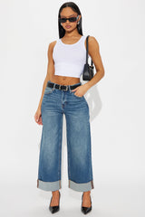 Miranda Cuffed Wide Leg Crop Jean - Dark Wash
