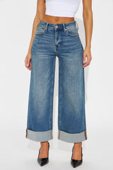 Miranda Cuffed Wide Leg Crop Jean - Dark Wash