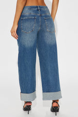 Miranda Cuffed Wide Leg Crop Jean - Dark Wash