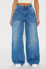 Khai Non Stretch Seamed Wide Leg Jeans - Medium Wash