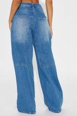 Khai Non Stretch Seamed Wide Leg Jeans - Medium Wash
