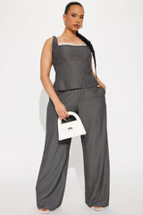 Evangeline Pinstripe Pant Set - Charcoal