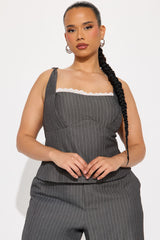 Evangeline Pinstripe Pant Set - Charcoal