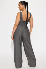 Evangeline Pinstripe Pant Set - Charcoal