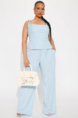Evangeline Pinstripe Pant Set - Light Blue