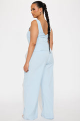 Evangeline Pinstripe Pant Set - Light Blue