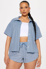 Having Fun Striped Short Set - Blue/combo
