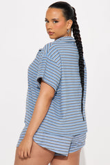 Having Fun Striped Short Set - Blue/combo