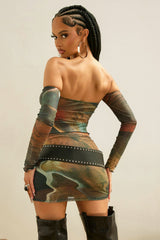Jenna Mesh Skirt Set - Olive/combo