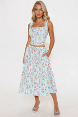 Tara Floral Skirt Set - Blue/combo
