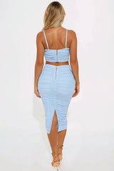 Mabel Mesh Midi Skirt Set - Light Blue