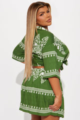 The Christina Linen Skirt Set - Olive/combo