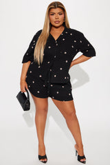Pretty Girl Era Embroidered Short Set - Black