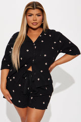 Pretty Girl Era Embroidered Short Set - Black
