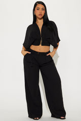 Soft Breeze Wide Leg Pant Set - Black