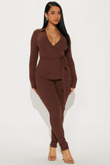 Cindy Wrap Top And Legging Set - Chocolate