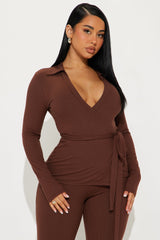 Cindy Wrap Top And Legging Set - Chocolate