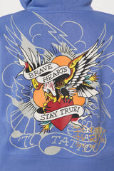 Ed Hardy Brave Eagle Cropped Hoodie - Blue