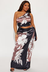 Mahalyn Satin Skirt Set - Black/combo