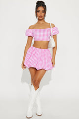 Little Miss Gingham Bubble Skirt Set - Pink/combo